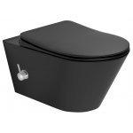 Sapho Awa Miska wisząca bezrantowa /Rimless z funkcją bidetki 35,5x53 cm z deską WC wolnoopadającą czarny mat 100315-110+100787-110