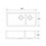 Shaws Egerton Zlew dwukomorowy z obniżoną ścianką działową 99,7x47 cm Biszkoptowy EDF9917PN