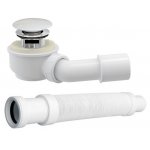 Syfon do wanny z przelewem wewnętrznym, korek Click-Clack biały połysk emaliowany K121WH