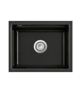 SystemCeram Mera Zlew podblatowy 55,1x44,1 czarny połysk z korkiem stal 53570168