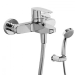 Tres Flat Bateria wannowa ścienna z zestawem natryskowym punktowym chrom 20417001