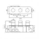 Vado Edit Bateria prysznicowa termostatyczna, podtynkowa, pozioma, 3-drożna Czarny szczotkowany IND-T128/3-H-ALT-BLK