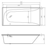  Vayer Boomerang Wanna prostokątna asymetryczna lewa ze stelażem i syfonem 190x90 cm biała 190.090.045.1-1.1.0.0.1