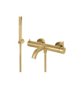 Vema Otago Bateria wannowa ścienna ze słuchawką i wężem brushed gold V17086.AP.098