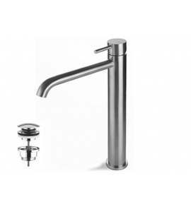 Vema Tiber Steel Bateria umywalkowa wysoka z korkiem klik-klak Stal nierdzewna V17021K