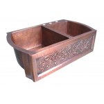 Zlew kuchenny 2-komorowy Retro Cobre miedziany młotkowany 91x66 cm SLZD-008